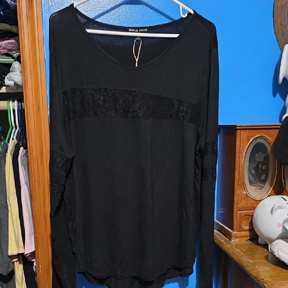 Moral Fiber Black Women's Blouse with Lace Accents